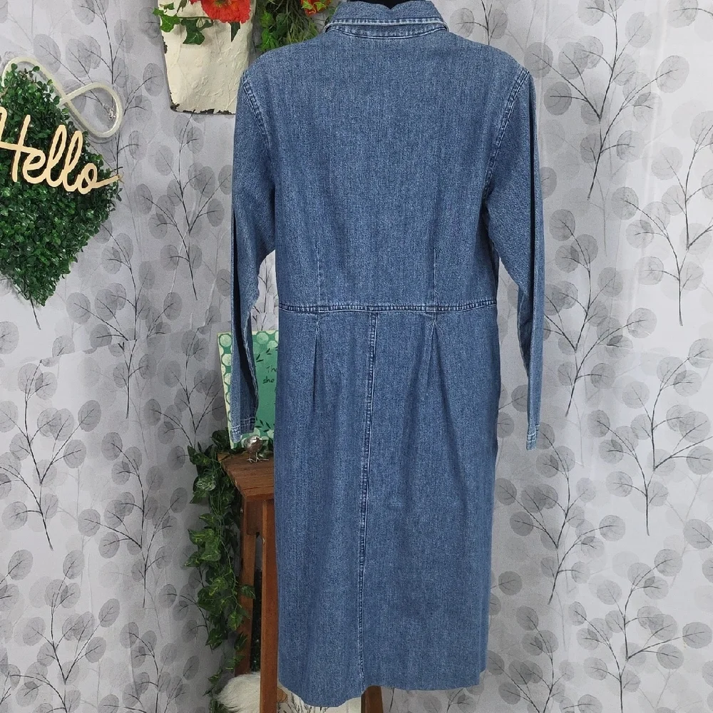 L.L. Bean Vintage Denim Button-Front Midi Dress-8 Petite - Picture 10 of 11